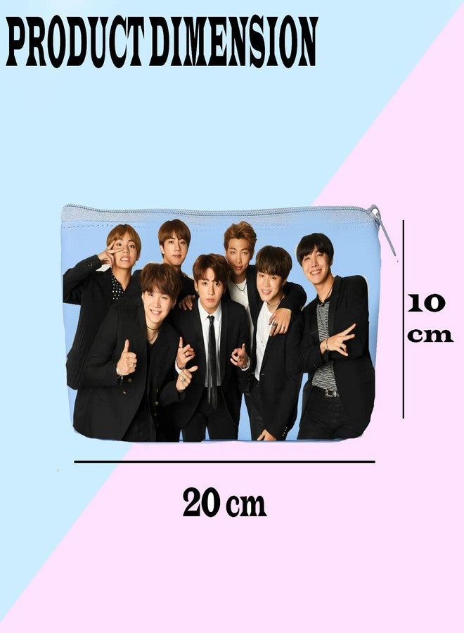 Neel® BTS Team Pencil Case Pencil Pouch for Kids BTS Army Team Pencil Pouch Travel Pouch Cosmetic Pouch for Girls School Stationery Pencil Pouch for Kids Return Gift Set for Kids (Blue BTS, 1pcs) - Image 2