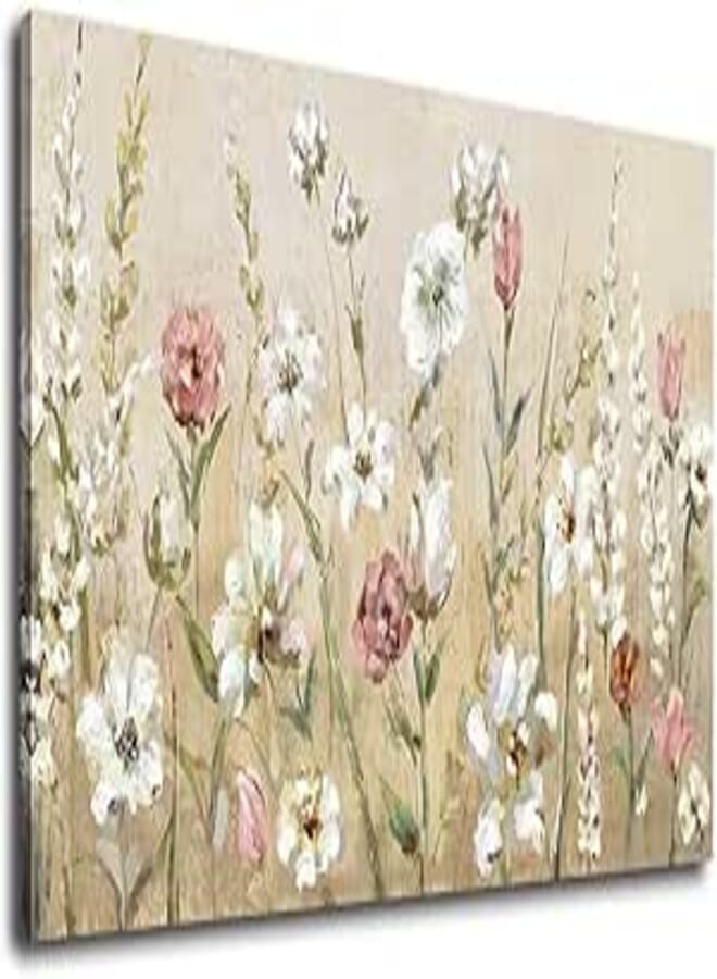 Flowers Wall Art Pink White Canvas Art Modern Botanic Canvas Pictures Contemporary Canvas Artwork for Bedroom Living Room Bathroom Kitchen Office Home Wall Decor Framed Ready to Hang 60 x 120cm