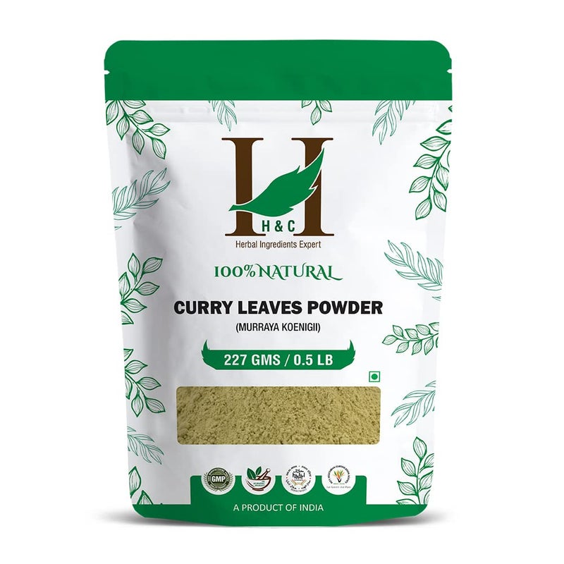 H&C HERBAL INGREDIENTS EXPERT مسحوق أوراق الكاري الطبيعية HC 227 جرام للأكل والشرب لنمو شعر طويل وقوي ولامع وإدارة السكري والكوليسترول والمعروف أيضًا باسم كادي باتا مورايا كوينجيي أوراق النيم الحلوة كاريفيبكو كاربيفيو - Image 1