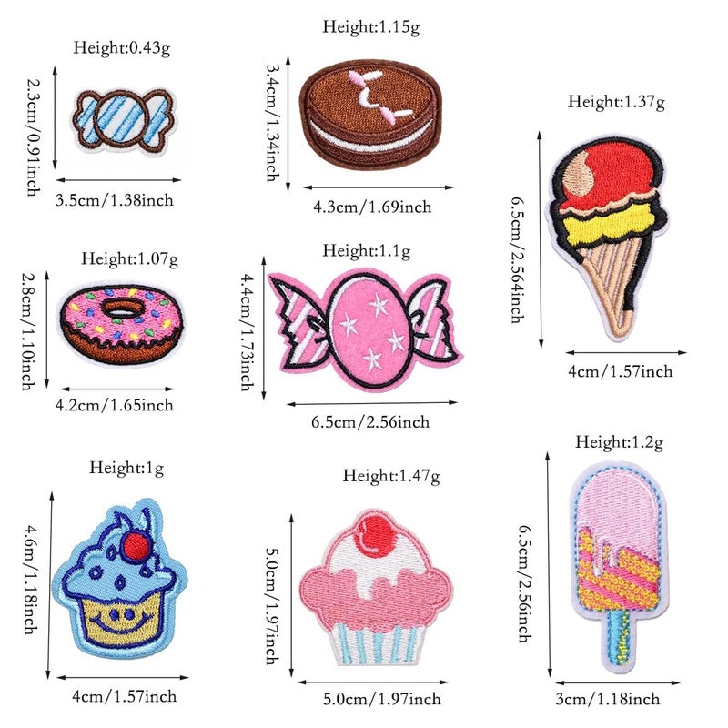 Excefore Embroidered Iron on Patches 32 Pcs Ice Cream Sew On Applique Patches for Clothing Cartoon Candy Cake Donut Patch for Clothing Sew On Set Iron on Patches for Jeans Dress Hats Bags Arts Crafts - Image 3