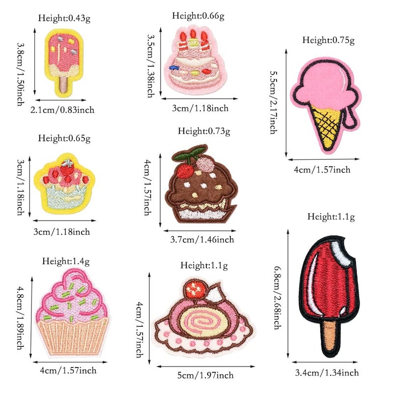 Excefore Embroidered Iron on Patches 32 Pcs Ice Cream Sew On Applique Patches for Clothing Cartoon Candy Cake Donut Patch for Clothing Sew On Set Iron on Patches for Jeans Dress Hats Bags Arts Crafts - Image 4