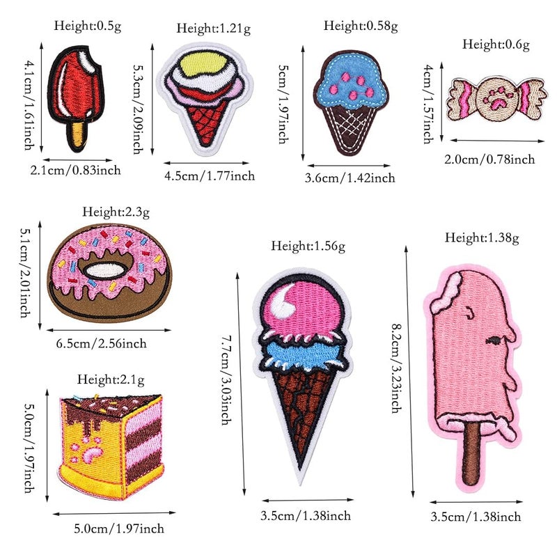 Excefore Embroidered Iron on Patches 32 Pcs Ice Cream Sew On Applique Patches for Clothing Cartoon Candy Cake Donut Patch for Clothing Sew On Set Iron on Patches for Jeans Dress Hats Bags Arts Crafts - Image 2
