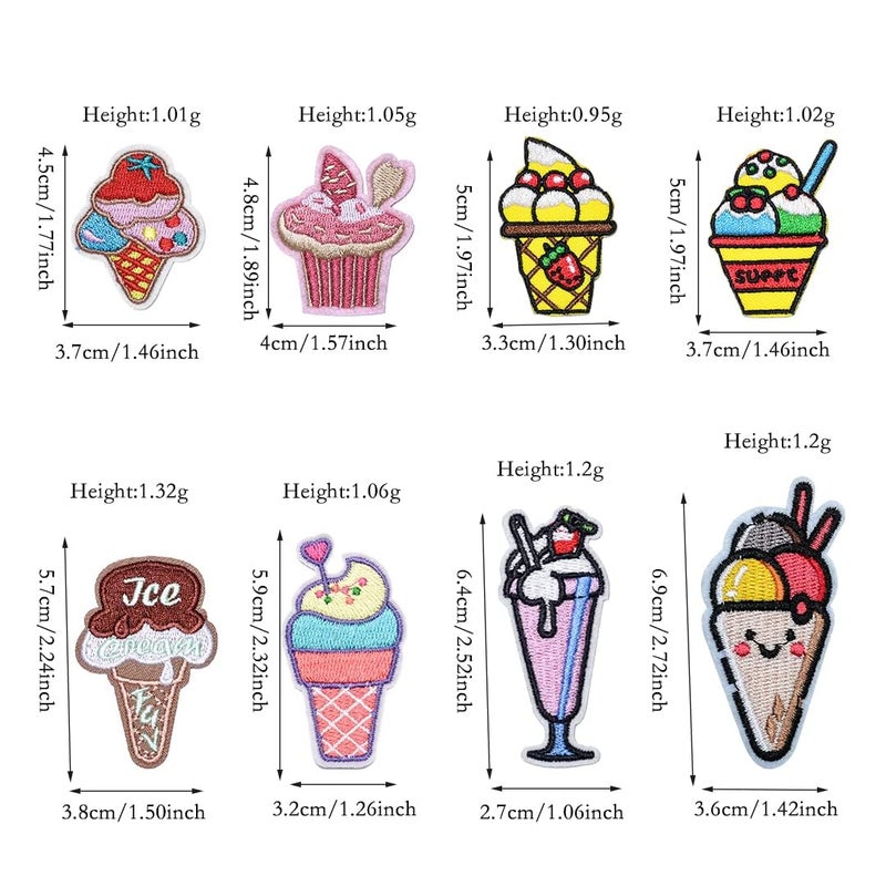 Excefore Embroidered Iron on Patches 32 Pcs Ice Cream Sew On Applique Patches for Clothing Cartoon Candy Cake Donut Patch for Clothing Sew On Set Iron on Patches for Jeans Dress Hats Bags Arts Crafts - Image 5