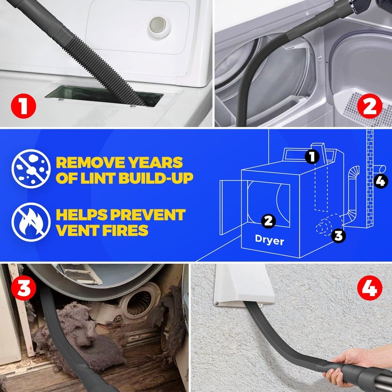 Holikme 2 Pieces Dryer Vent Cleaner Kit, Dryer Lint Vacuum Attachment and Flexible Dryer Lint Brush, Dryer Vent Vacuum Hose Attachment,Black - Image 5