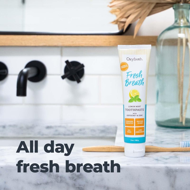 Oxyfresh Premium Lemon Mint Fresh Breath Toothpaste to Help Fight Bad Breath Anti Plaque Tartar Control Low Abrasion Gel SLS Fluoride Free Toothpaste with Essential Oils 5oz - Image 5