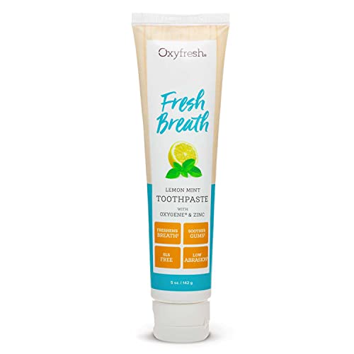 Oxyfresh Premium Lemon Mint Fresh Breath Toothpaste to Help Fight Bad Breath Anti Plaque Tartar Control Low Abrasion Gel SLS Fluoride Free Toothpaste with Essential Oils 5oz - Image 1