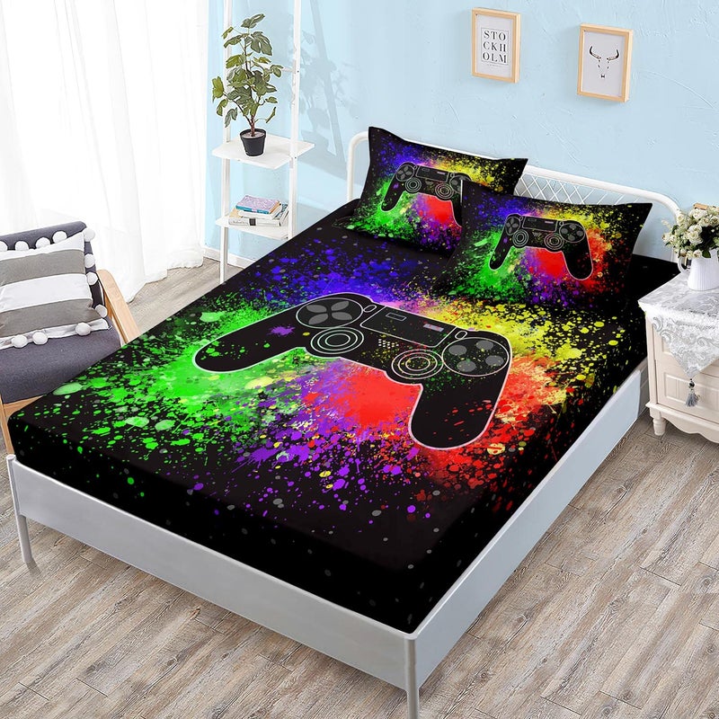HOSIMA Gaming Bedding Gamepad Fitted Sheet Twin Size and Gamer Bedding Sets for Boys Used to Gamer Room Decor1 Fitted Sheet2 Pillowcases