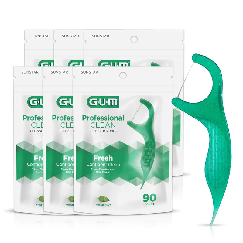 Gum Sunstar 893FD GUM Professional Clean Mint Flossers, 6 x 90 Count - Image 1