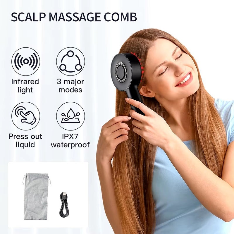 Bosidin Electric Scalp Massager Brush with Infrared Light Therapy, 6ml Liquid Applicator for Hair Growth Serum, 3 Modes Vibrating Head Massager, IPX7 Waterproof Wet/Dry Scalp Care Comb for Thinning Hair - Image 4
