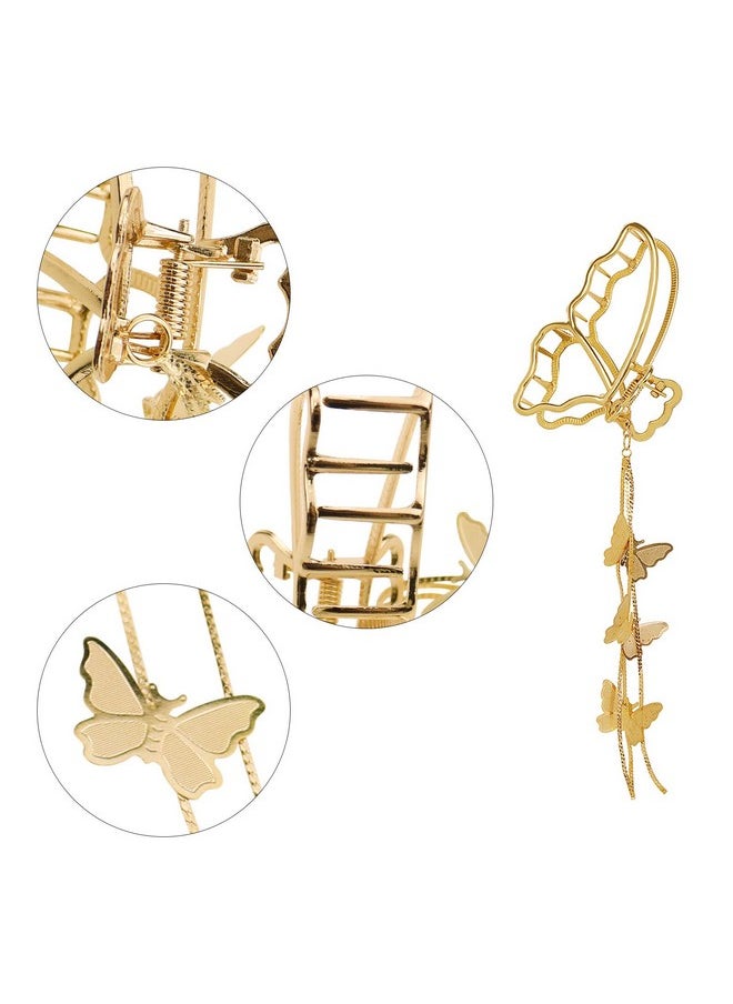DonLeeving 4 Pack Metal Big Gold Butterfly Hair Clips Clamp Tassel Nonslip Claw Hair Accessories For Women Girls For Thinner Thick Styling Fashion Hair Supplies  - Image 2