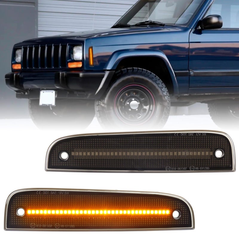 Smoked Lens LED Side Marker Lights Amber For 1997 1998 1999 2000 2001 Jeep Cherokee Bumper Lamp Side Fender Turn Signal Lamps Mirror Indicator Car Corner Light