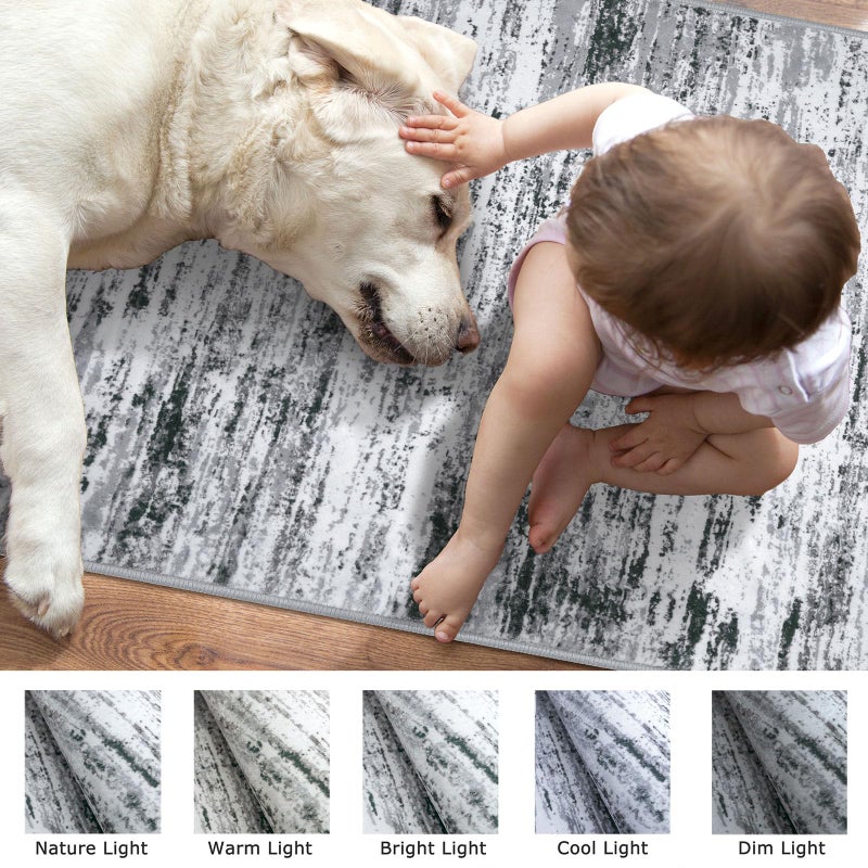 Lansny Modern Abstract Runner Rug 2x6, Black Grey White Washable Kitchen Runner Non-Slip Soft Hallway Rug Runner Thin Print Faux Wool Carpet for Entryway Bedroom Laundry Room Indoor Home Decor - Image 3