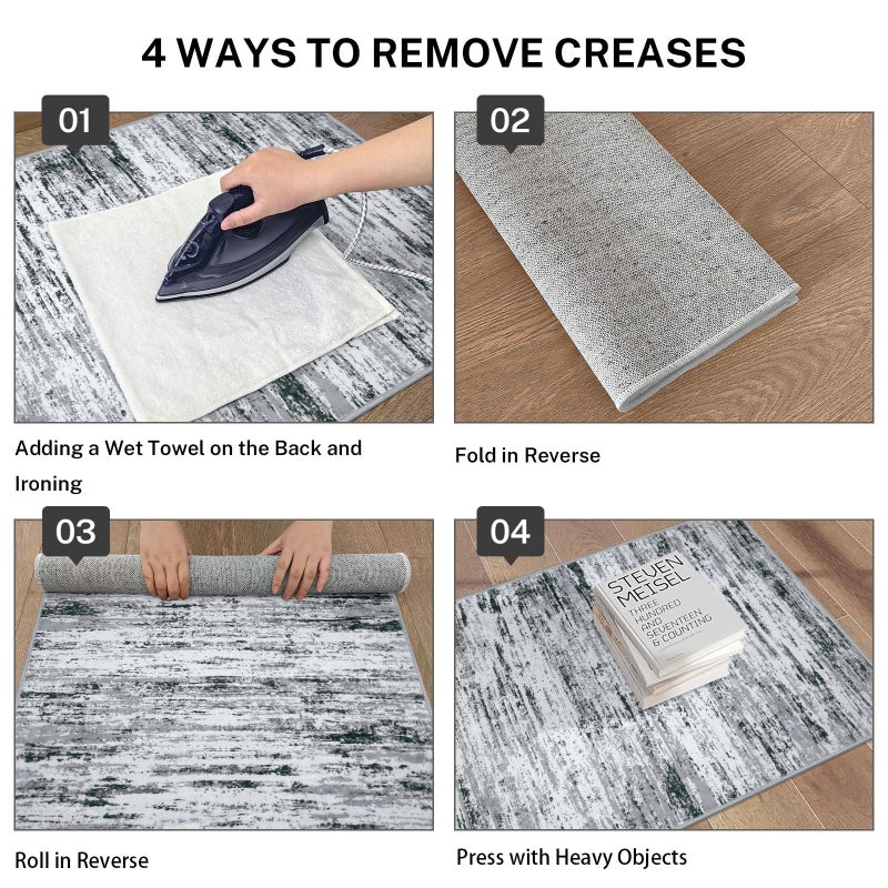 Lansny Modern Abstract Runner Rug 2x6, Black Grey White Washable Kitchen Runner Non-Slip Soft Hallway Rug Runner Thin Print Faux Wool Carpet for Entryway Bedroom Laundry Room Indoor Home Decor - Image 4