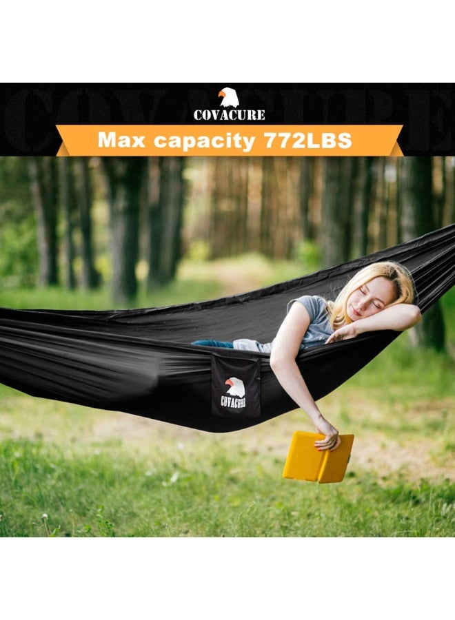 Covacure Camping Hammock Lightweight Double Hammock Hold Up To 772Lbs Portable Hammocks For Indoor Outdoor Hiking Camping Backpacking Travel Backyard Beach Black - Image 2