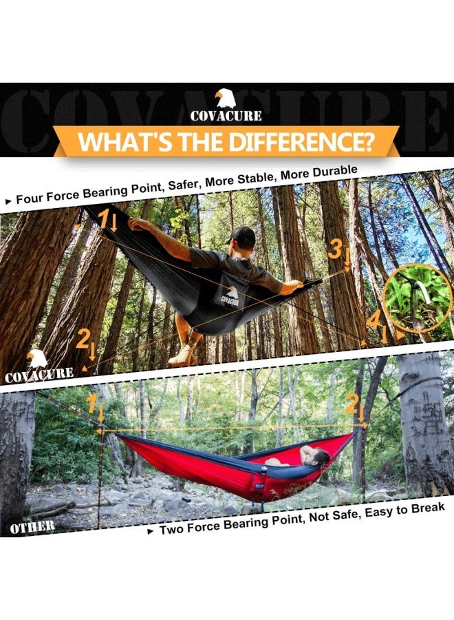 Covacure Camping Hammock Lightweight Double Hammock Hold Up To 772Lbs Portable Hammocks For Indoor Outdoor Hiking Camping Backpacking Travel Backyard Beach Black - Image 3