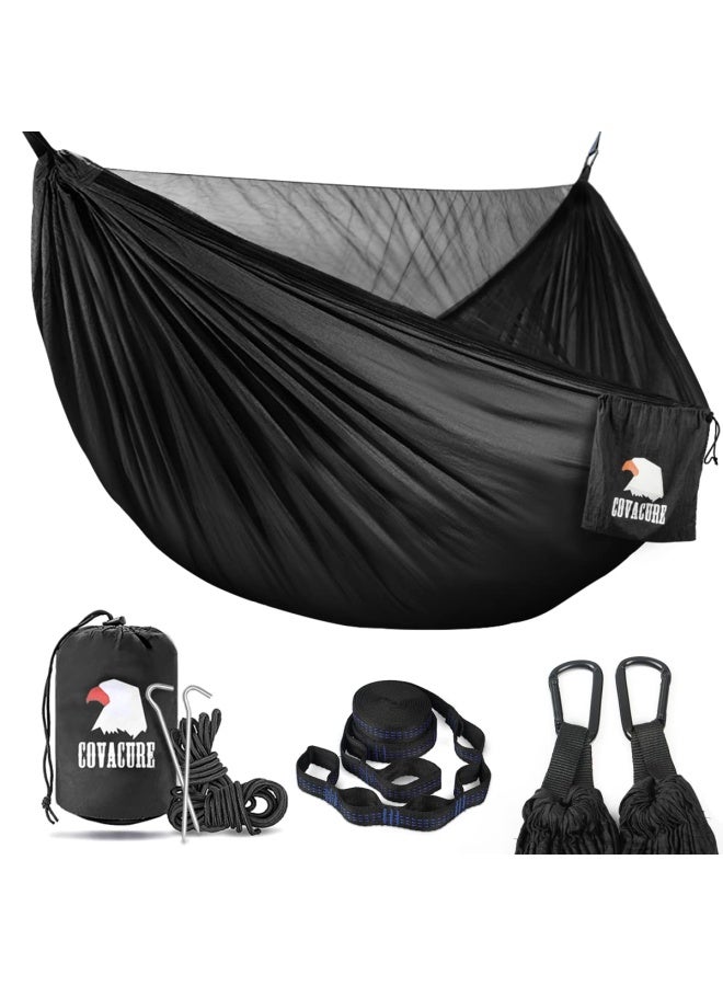 Covacure Camping Hammock Lightweight Double Hammock Hold Up To 772Lbs Portable Hammocks For Indoor Outdoor Hiking Camping Backpacking Travel Backyard Beach Black - Image 1