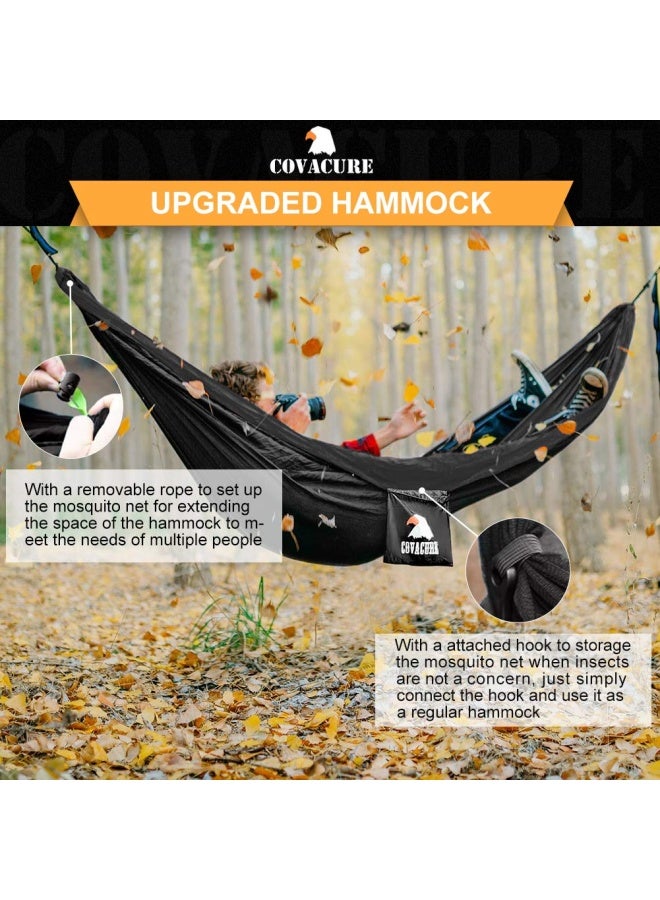 Covacure Camping Hammock Lightweight Double Hammock Hold Up To 772Lbs Portable Hammocks For Indoor Outdoor Hiking Camping Backpacking Travel Backyard Beach Black - Image 5
