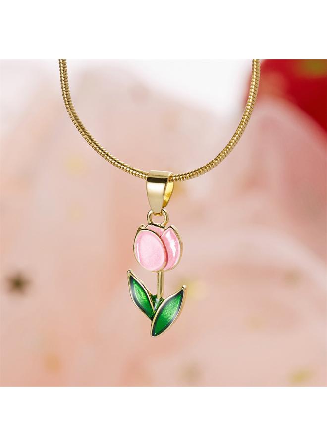 European And American New Tulip Necklace Elegant Fashion Flower Necklace Small Fresh Clavicle Chain 