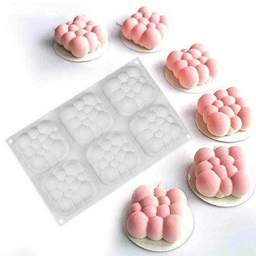 Fine Décor FINEDECOR 3D Cloud Shape Mousse Cake Mould, Silicone Mousse Mould Square Bubble Shape Mould for Baking, FD 3168 (6 Cavitiy) - Image 1