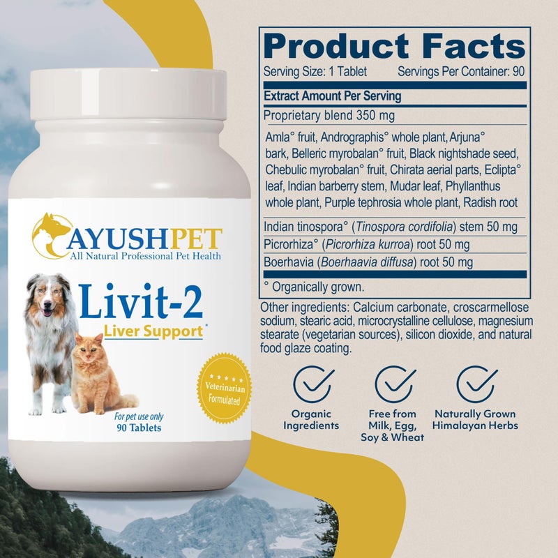 Ayush Herbs Ayush Pet Livit-2 - Dog Liver Support Supplement, Natural Liver Support for Cats, Dogs & Horses, Supports Overall Wellness, Healthy Skin and Coat for Pets - 90 Tablets - Image 3