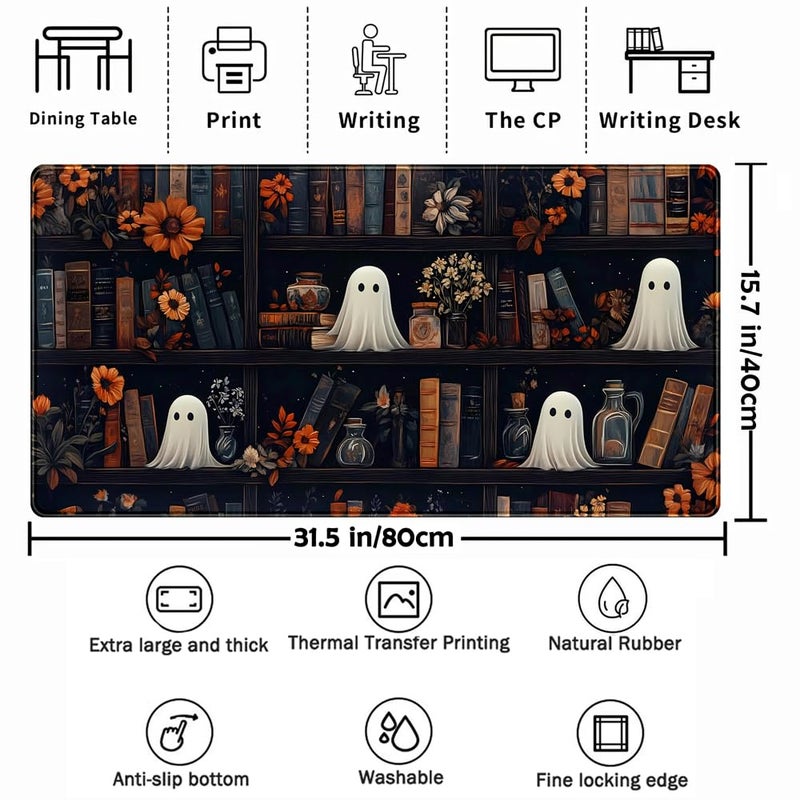 TENG DA QING Cute Ghost Desk Mat Dark Vintage Large Mouse Pad Gaming Black Mouse Pad XXL Large Gaming Mousepad Desk Mat for Desktop Office Computer Laptop Keyboard and Mouse Mat - 31.5 X 15.7 in Desktop Protector - Image 3