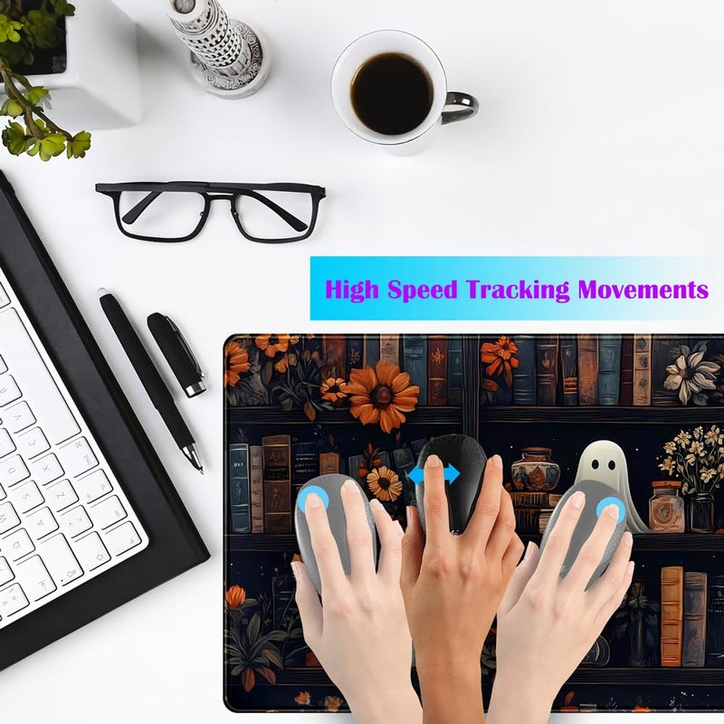 TENG DA QING Cute Ghost Desk Mat Dark Vintage Large Mouse Pad Gaming Black Mouse Pad XXL Large Gaming Mousepad Desk Mat for Desktop Office Computer Laptop Keyboard and Mouse Mat - 31.5 X 15.7 in Desktop Protector - Image 4