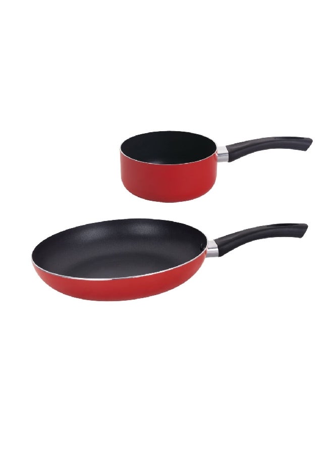 2-Piece Durable Non-Stick Aluminium Cookware Set Red 11 x 24.5 x 13 cm HS-6002-R