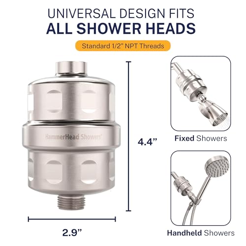 HammerHead Showers® Solid Metal Shower Head Filter – KDF 55 Shower Filter, High Pressure Universal Shower Filters to Remove Toxic Chemicals – Removes Chlorine and Heavy Metals – Brushed Nickel - Image 3