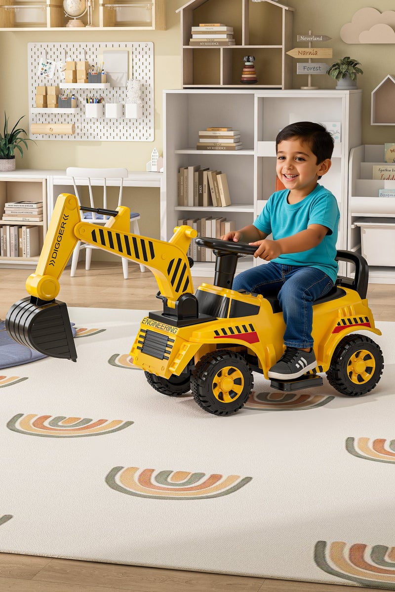 NEWLAN Children's ride-on excavator toy car, yellow construction excavator, suitable for indoor and outdoor play. Fun children's ride-on toy car. - Image 1