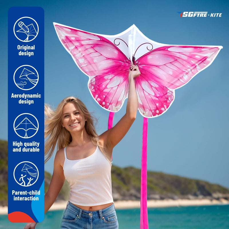 SGftre 3 Piece Set Butterfly Delta Octopus Kites for Kids and Adultsï¼ŒEasy to Fly for Outdoor Adults Children Line Kite for Kids Toy (Pink +Blue Dreamy Butterfly, 2) - Image 3
