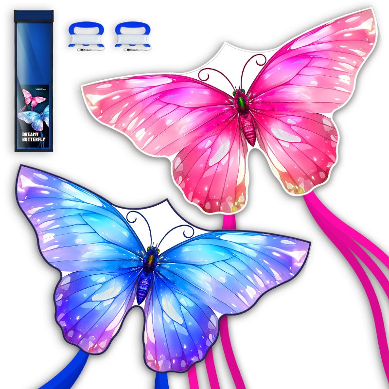 SGftre 3 Piece Set Butterfly Delta Octopus Kites for Kids and Adultsï¼ŒEasy to Fly for Outdoor Adults Children Line Kite for Kids Toy (Pink +Blue Dreamy Butterfly, 2) - Image 1