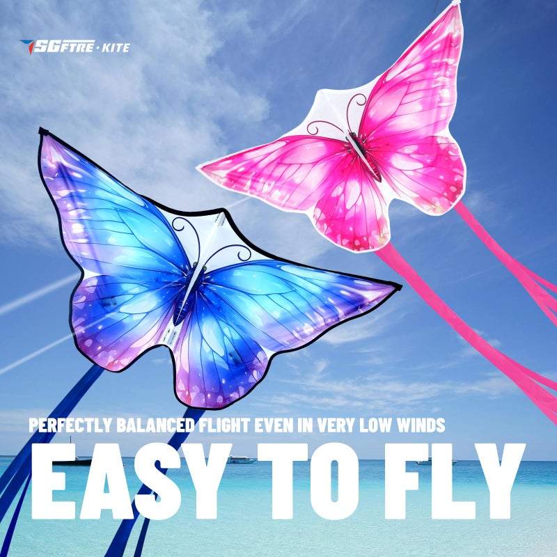 SGftre 3 Piece Set Butterfly Delta Octopus Kites for Kids and Adultsï¼ŒEasy to Fly for Outdoor Adults Children Line Kite for Kids Toy (Pink +Blue Dreamy Butterfly, 2) - Image 2