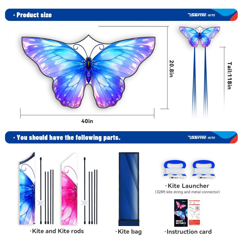 SGftre 3 Piece Set Butterfly Delta Octopus Kites for Kids and Adultsï¼ŒEasy to Fly for Outdoor Adults Children Line Kite for Kids Toy (Pink +Blue Dreamy Butterfly, 2) - Image 5