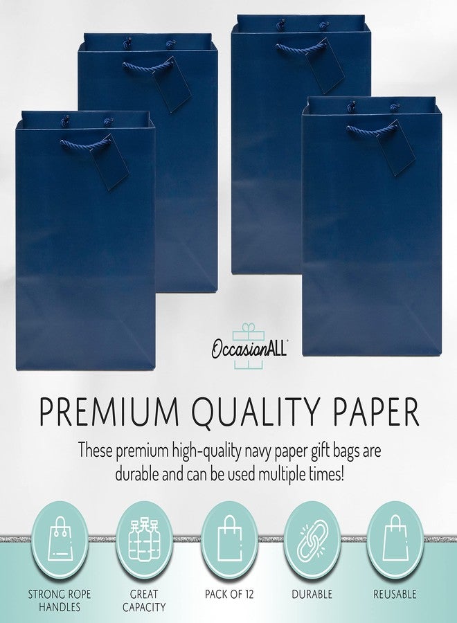 OccasionALL Navy Blue Gift Bags with Handles, Large Tote Bags for Small Business, Party Favors, Holiday Wrap, Goodies, Shopping, Bulk, 10x5x13, 12 Pack - Image 5