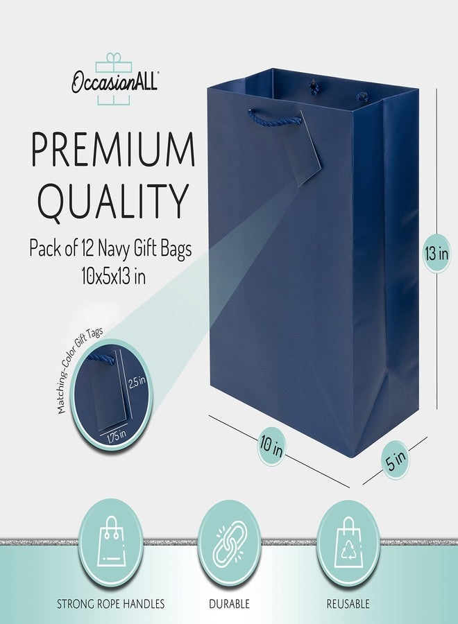 OccasionALL Navy Blue Gift Bags with Handles, Large Tote Bags for Small Business, Party Favors, Holiday Wrap, Goodies, Shopping, Bulk, 10x5x13, 12 Pack - Image 3
