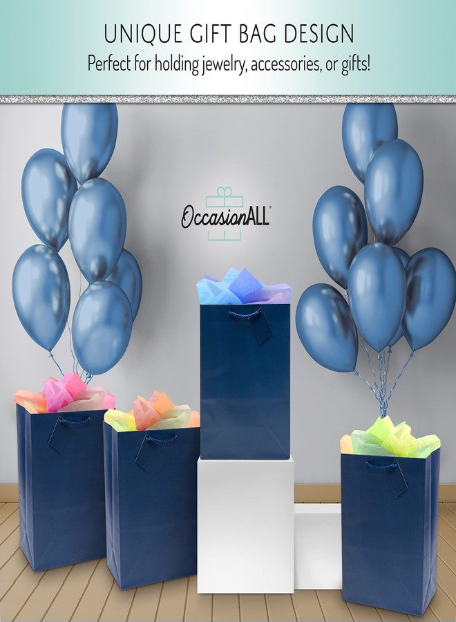 OccasionALL Navy Blue Gift Bags with Handles, Large Tote Bags for Small Business, Party Favors, Holiday Wrap, Goodies, Shopping, Bulk, 10x5x13, 12 Pack - Image 4