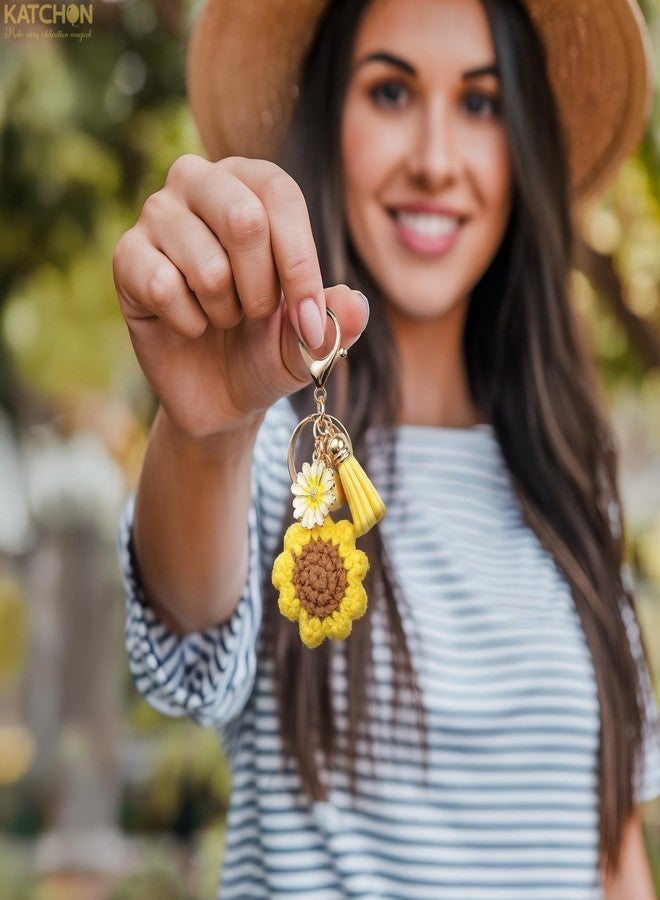 KatchOn, Cute Crochet Sunflower Keychain for Women | Sunflower Purse Charm for Handbags | Stocking Stuffers for Teen Girls | Christmas gifts for Women | Birthday Gift for Her, New Years Gifts - Image 4