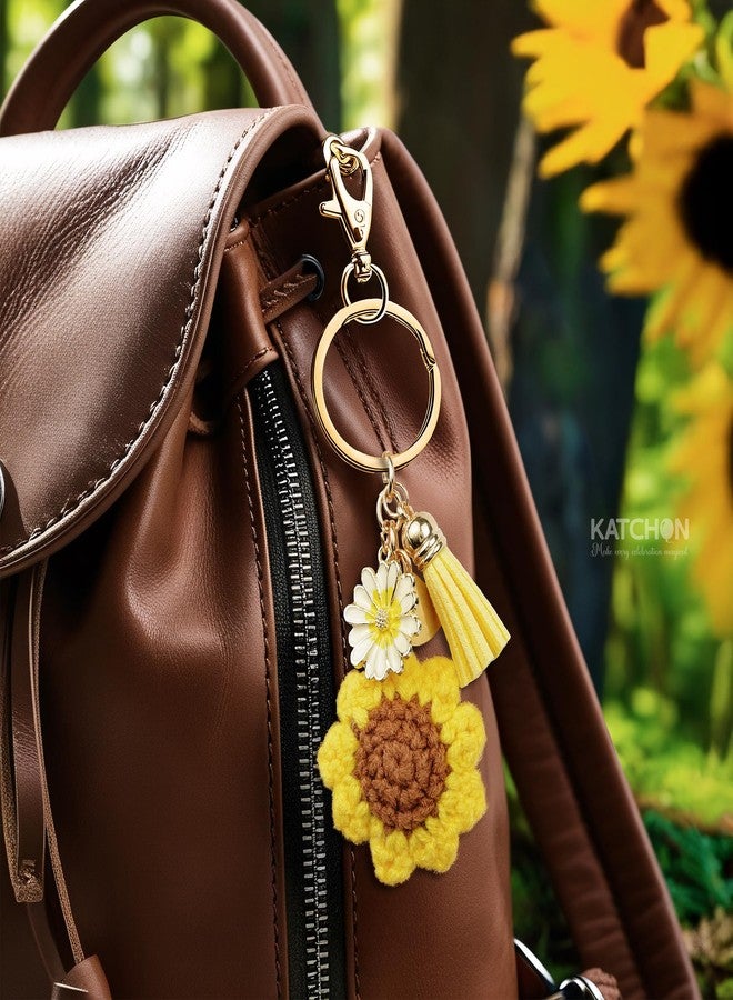 KatchOn, Cute Crochet Sunflower Keychain for Women | Sunflower Purse Charm for Handbags | Stocking Stuffers for Teen Girls | Christmas gifts for Women | Birthday Gift for Her, New Years Gifts - Image 3
