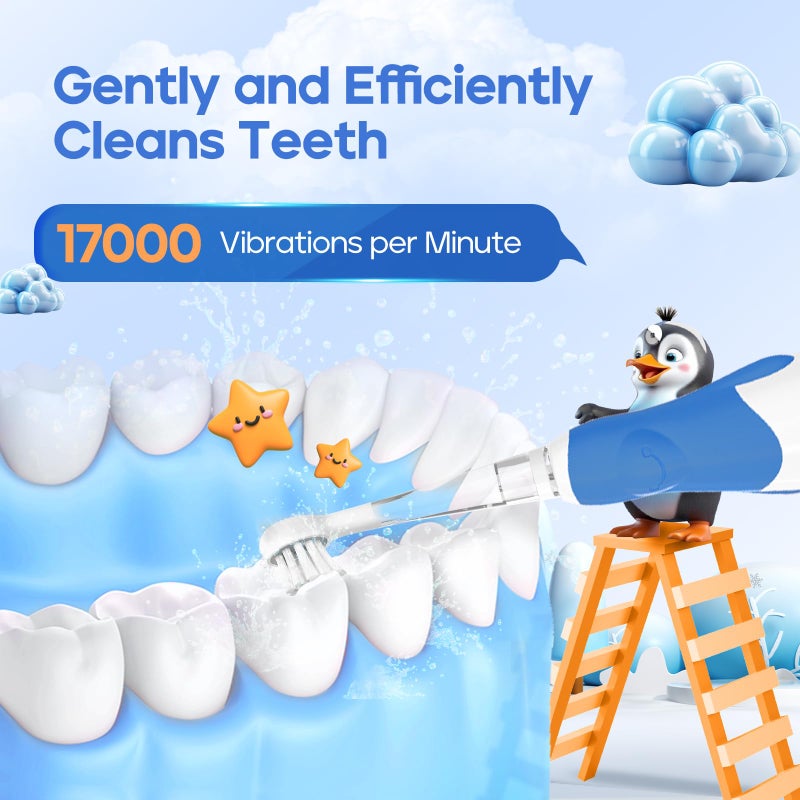 SEAGO Toddler Electric Toothbrushes for Baby Ages 0-3 Years, Baby Toothbrush with Smart Timer and Suction Base, 4 Replacement Brush Heads SG-513 (Navy-C) - Image 3