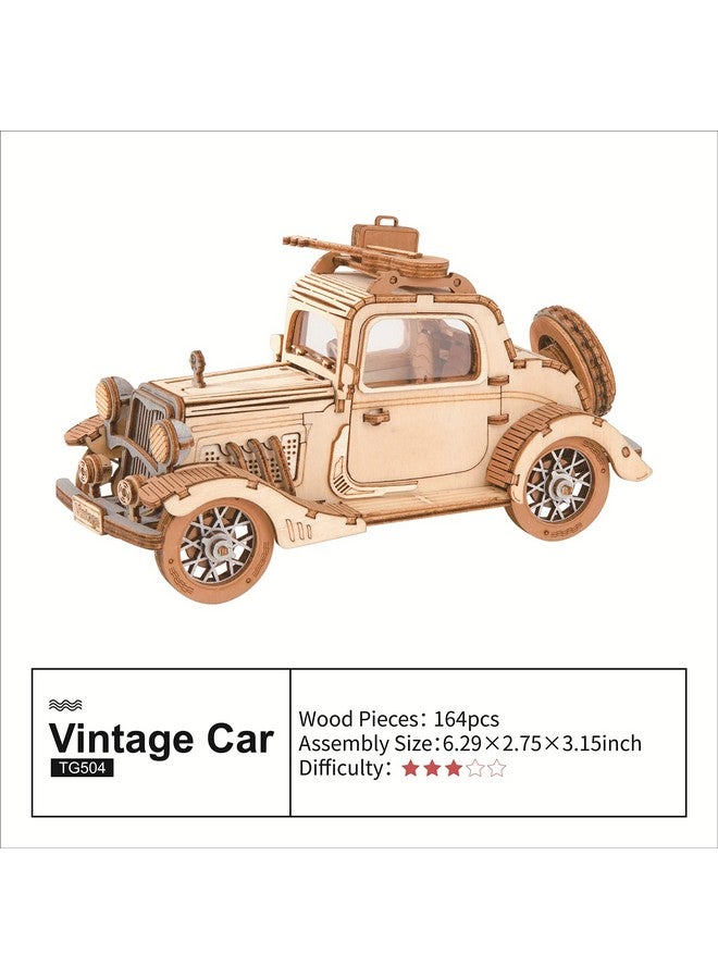 روبوتايم ألغاز روبوتيم الخشبية ثلاثية الأبعاد، مجموعات نماذج سيارات DIY لبناء نموذج خشبي لسيارة عتيقة، هدية لمحبي التجميع - Image 3