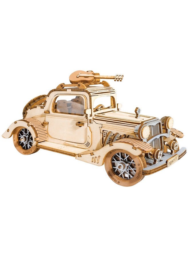 روبوتايم ألغاز روبوتيم الخشبية ثلاثية الأبعاد، مجموعات نماذج سيارات DIY لبناء نموذج خشبي لسيارة عتيقة، هدية لمحبي التجميع - Image 1