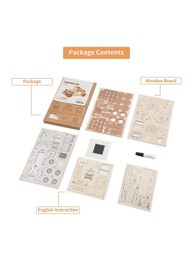 روبوتايم ألغاز روبوتيم الخشبية ثلاثية الأبعاد، مجموعات نماذج سيارات DIY لبناء نموذج خشبي لسيارة عتيقة، هدية لمحبي التجميع - Image 4