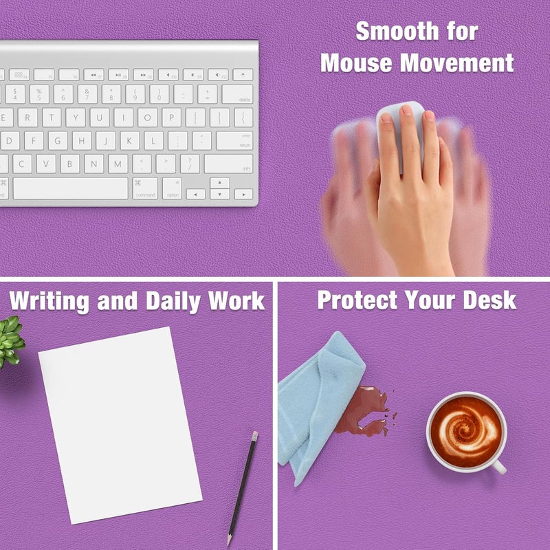 Hsurbtra Desk Pad, 48" x 17" PU Leather Desk Mat, XXXL Extended Mouse Pad, Waterproof Desk Blotter Protector, Ultra Thin Large Laptop Keyboard Mat, Non-Slip Desk Writing Pad for Office Home, Purple - Image 4