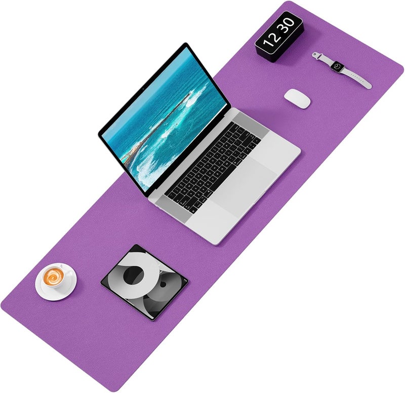 Hsurbtra Desk Pad, 48" x 17" PU Leather Desk Mat, XXXL Extended Mouse Pad, Waterproof Desk Blotter Protector, Ultra Thin Large Laptop Keyboard Mat, Non-Slip Desk Writing Pad for Office Home, Purple - Image 2
