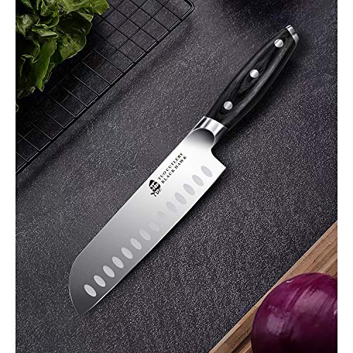 TUO Santoku Knife-7 inch Santoku Chef Knife Kitchen Knives Ultra Sharp Asian Knife Japanese Chefs Knives - German HC Steel - Full Tang Pakkawood Handle - BLACK HAWK SERIES with Gift Box - Image 5