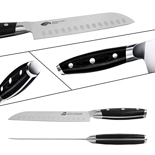 TUO Santoku Knife-7 inch Santoku Chef Knife Kitchen Knives Ultra Sharp Asian Knife Japanese Chefs Knives - German HC Steel - Full Tang Pakkawood Handle - BLACK HAWK SERIES with Gift Box - Image 3