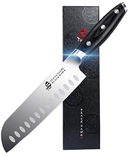 TUO Santoku Knife-7 inch Santoku Chef Knife Kitchen Knives Ultra Sharp Asian Knife Japanese Chefs Knives - German HC Steel - Full Tang Pakkawood Handle - BLACK HAWK SERIES with Gift Box - Image 1
