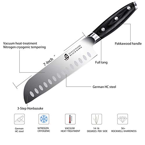 TUO Santoku Knife-7 inch Santoku Chef Knife Kitchen Knives Ultra Sharp Asian Knife Japanese Chefs Knives - German HC Steel - Full Tang Pakkawood Handle - BLACK HAWK SERIES with Gift Box - Image 2