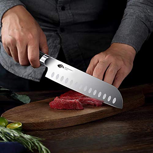 TUO Santoku Knife-7 inch Santoku Chef Knife Kitchen Knives Ultra Sharp Asian Knife Japanese Chefs Knives - German HC Steel - Full Tang Pakkawood Handle - BLACK HAWK SERIES with Gift Box - Image 4