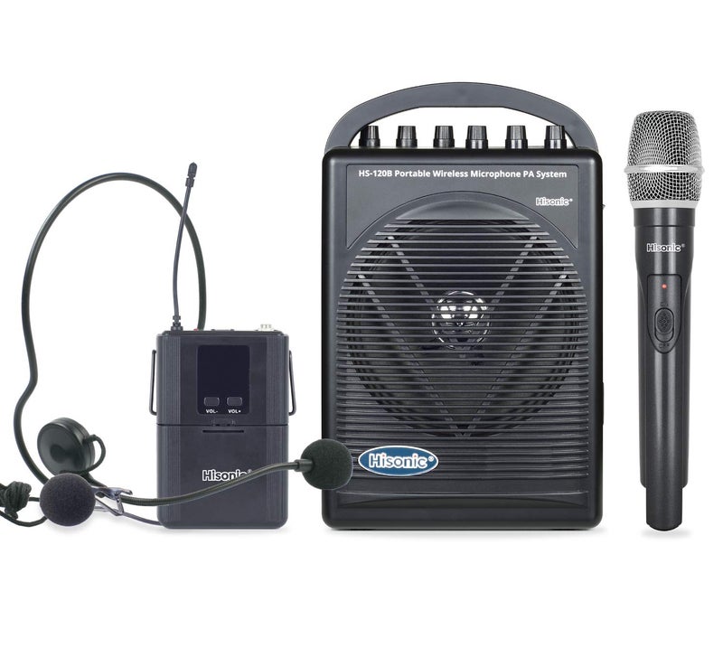 Hisonic HS120B Rechargeable & Portable PA (Public Address) System with Built-in UHF Wireless Microphone (1 Handheld +1 Belt-Pack) - Image 1
